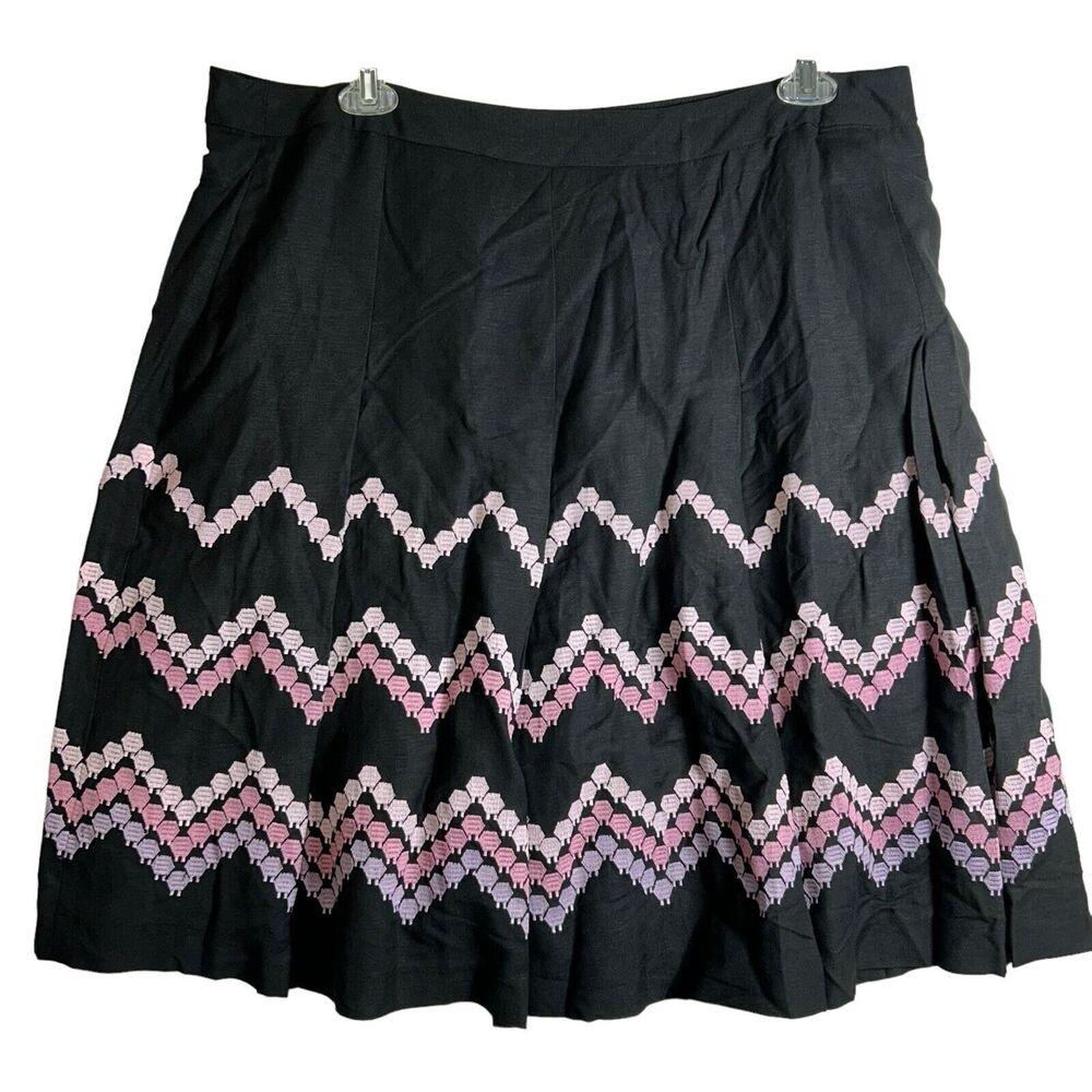 NEW Dressbarn Black+Pink Embroidered Linen Blend A-Line Skirt - Plus Size 20W